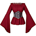 Pikkukuva 3 / 5: Ruffle Smocked Waist Victorian Pirate Shirt Blouse Set Large Red