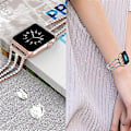Miniatyrbild 3 av 5: Justerbar ersättningsrem i läder och rostfritt stål för Iwatch 38-40 mm Series 1-5, utsmyckad med strass, designad för kvinnor