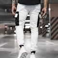 Pikkukuva 3 / 5: Valkoiset Slim Fit Cargo Combat -housut monilla taskuilla miehille