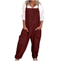 Miniatyrbillede 2 af 5: Casual Løs Dame Dungarees: Komfortabel Bomuld Linned Jumpsuit XL Rød