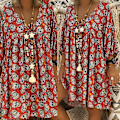 Miniatyrbillede 3 af 5: Flydende V-hals Halloween Skalleprint Plus Size T-shirt Kjole til Kvinder