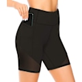 Miniatyrbillede 2 af 5: Højt taljede sorte mesh biker shorts med sidelommer