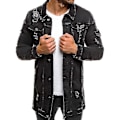 Miniatyrbilde 1 av 3: Trendy lang ripped denimjakke for menn, perfekt for vår og høst XL SVART