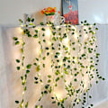 Miniatyrbilde 5 av 5: Solcelle hagebelysning Kunstig blad blomst lyslenke LED Juledekorasjon for utendørs dørgardin fest bryllup Vannmelonblader 5M50LEDS