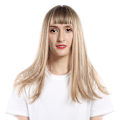 Miniatyrbilde 3 av 8: Lang rett gradient Lys Blond Parykk Dame Dame Cosplay Party Stilige syntetiske parykker