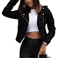 Miniatyrbilde 1 av 4: Suede Zip Up Bikerjakke - Kvinners Casual Motorsykkeljakke - Svart