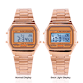 Miniatyrbillede 3 af 6: Digital LED-baggrundslys Elektronisk ur med rem i rustfrit stål Rektangelarmbåndsur (roseguld) Rose Gold