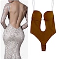 Miniatyrbilde 1 av 5: Brun Ryggløs U-Utringet Body Shaper Bodysuit for Kvinner