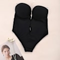 Miniatyrbillede 2 af 4: Dyb V-udskæring, stropløs, backless bodysuit shapewear til kvinder - Sort