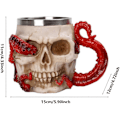 Miniatyrbillede 3 af 5: Kranie Ølkrus Tekop Skelet Resin Tankard Kaffekrus, 3D Udskæring Dobbeltsidet Kranie M-UG til Fars Dag Bar Halloween