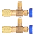 Miniatyrbillede 2 af 8: 2 STK Køleventil Aircondition Kølemiddelkontrolventil Fluorpåfyldningsadapter til R22 R404 R407 1/4SAE gevind