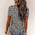 Miniatyrbillede 3 af 3: Camouflage V-hals Kortærmet Leopard Print Kvinders Sommer T-shirt