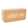 Miniatyrbild 4 av 8: Trä digital klocka LED-display pekskärm ljudkontroll BT-anslutning digital skrivbordsklocka för sovrum kontor café
