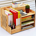 Miniatyrbillede 6 af 6: Desktop Organizer Multipurpose Modern Simple Style Wood Desktop Opbevaringshylde til hjemmeskolekontor Kirsebærtræ