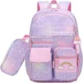 School Backpack Set, Girls Rainbow Backpack Cute Backpack for School Laptop Travel Bag With Pencil Case
