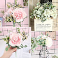 Miniatyrbilde 5 av 5: 3-delt kunstig Peony Camellia-blomstrende plante for DIY retro-dekorasjon i hjemmet, kontoret, hage, fest, bryllup - hvit, rosa, grønn