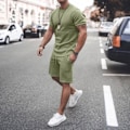 Miniatyrbilde 3 av 5: Herre Sommer Sporty Kort Ermet Shorts Sett i Grønn