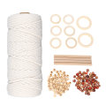 Miniatyrbild 2 av 8: Macrame-satser för nybörjare Bomull Macrame-snöre med träpärlor Träringar Macrame Plant Hanger Kit Macrame Supplies