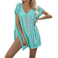 Miniatyrbild 1 av 5: V-ringad stickad bikini-cover-up för damer, sommarstrand, badkläder, sjögrön