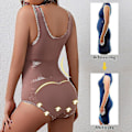 Miniatyrbillede 2 af 4: Slim Fit Sort Rundhals Waist Trainer Bodysuit til Kvinder