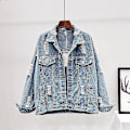 Miniatyrbilde 3 av 5: Boho-stil vinterdenimjakke for kvinner med blomsterbroderi