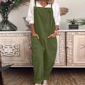 Miniatyrbillede 3 af 4: Casual Løs Bomuld Linned Kvinders Overalls Jumpsuit Grøn