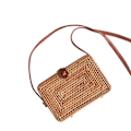 Miniatyrbillede 1 af 5: Retro håndvævet rund rattan taske - Stilful stråhåndtaske til hende lille firkantede taske