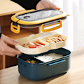 Miniatyrbilde 6 av 8: 1200 ml Bento Lunsjboks Dobbelt Lag Isolasjon Lunsjboks Beholder med Gaffel Skje for Studenter Kontorarbeidere Blå