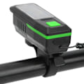 Miniatyrbillede 4 af 8: Solcelledrevet USB-opladningscykellys Forlygte Lommelygte Cykeltilbehør med Advarselshorn Sort og Grøn