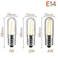 Miniatyrbillede 3 af 5: 10 stk. Dæmpbare Mini LED Køleskabslys Pærer Ampul E12 E14 110v 220v Vintage Filament Lys Lampe Til Hjem Loft Lysekroner E14 220V 2W-Varm Hvid