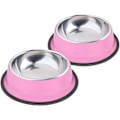 Miniatyrbild 1 av 5: Set med 2 Rosa Rostfria Skålar med Halkfri Gummibas för Små Hundar och Katter (200ML)