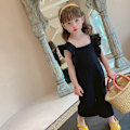 Miniatyrbillede 3 af 5: Piger Romper Uden Ærmer Ren Farve Rygløs Fashion Casual Jumpsuit til Sommer Børn Sort 39.37‑43.31in