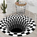 Miniatyrbild 1 av 3: Svartvit Rutmönstrad Rund Matta, 3D Vortex Illusion Matta, 3D Vortex Matta Sovrum Vardagsrum, 80cm