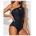 Miniatyrbillede 2 af 5: Stilful Tankini-sæt med én skulder og shorts - badedragt til kvinder XXL sort