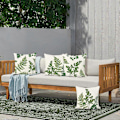 Miniatyrbilde 2 av 5: Putevar 45 x 45 cm Grønne Botaniske Blad Dekorative Pynteputetrekk Polyester Lin Putetrekk til Sofa Hage Utendørs Dekor Sett med 4