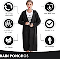 Miniatyrbillede 2 af 5: Poncho, 2 stk. sort genanvendelig regnslag poncho, regn poncho til mænd og kvinder, voksen regnslag med hætte vandreture camping regntilbehør