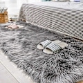 Miniatyrbild 4 av 4: Fluffig Matta, Mjuka Sängmattor Faux Fårskinnsmatta Löpare för Vardagsrum Barnrum Sovrum Soffmatta Bil Sängmatta (Grå)
