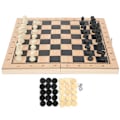 Pikkukuva 3 / 8: 3-in-1 puinen shakki, tammi ja backgammon taitettava kannettava interaktiivinen shakkilauta lelu 24 x 24 cm / 9,4 x 9,4 tuumaa