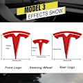 Pikkukuva 4 / 5: Tesla Model 3 -auton ohjauspyörän logo-tarrat (3 kpl, punainen)