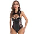 Miniatyrbillede 1 af 3: Sexet sort PU læder lingeri bodystocking til kvinder
