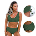 Miniatyrbilde 3 av 5: Grønn Twist Front Tie Back Høy Midje Bikinisett for Kvinner 2XL