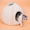 Miniatyrbilde 1 av 5: Hund Katt Kurv Hus Niche Igloo Hule Katt Hund Rede med Avtakbar Flanellpute Sove Seng for Små Medium Store Katt Hunder (Beige M: 40X45CM)