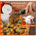 Pikkukuva 3 / 5: Pizzaleikkuri & Pizzalapiosetti, Ammattimainen ruostumattomasta teräksestä valmistettu pizzaleikkuripyörä, Pyörällä varustettu pizzalasta leivälle vohveleille pannukakuille