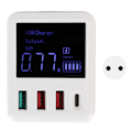 Miniatyrbilde 1 av 8: USB-vegglader 4-porters QC3.0 PD20W LCD-skjerm Hurtiglading USB C Reiselader 100-240V EU-plugg