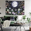 Miniatyrbild 4 av 5: Estetisk Månträdgård Gobeläng Väggbonad, Nattscen med Färgglada Växter och Blommor Gobeläng för Sovrum Heminredning 130cm×150cm (50\"B × 60\"L)