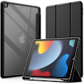 Miniatyrbillede 1 af 5: Sort Etui til iPad 10.2 tommer (9./8./7. generation, 2021/2020/2019) med Blyantholder, Slankt Gennemsigtigt Bagcover Stødsikkert Stativ Tablet