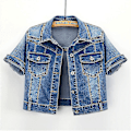 Pikkukuva 3 / 5: Kesäinen korealainen muoti lyhythihainen denimtakki naisille XL L vaaleansininen