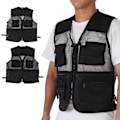 Miniatyrbillede 8 af 8: Militærvest Slidstærk åndbar Multi Pocket Mesh fiskevest til udendørs aktiviteterL Sort