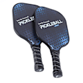 Miniatyrbillede 8 af 8: 2 stk. Pickleball-padler i holdbart kulstof PE med behageligt greb og lav vægt Pickleball-sæt med 4 bolde til udendørs brug Hjemme Sort og blå
