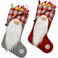 Miniatyrbild 1 av 5: 2-pack 18 tum Flanell Julstrumpor - Tomte med luva - Hängande presentpåse - Julgransprydnader - Grå